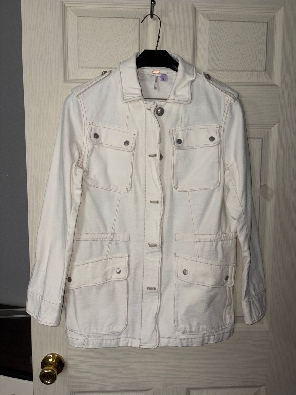 Free People White Utility Jacket with Front Pockets